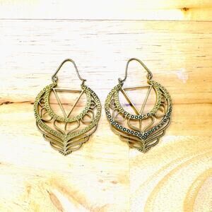 Bohemian Tribal Brass Earrings – Goddess Geometric Dangle Statement Pair